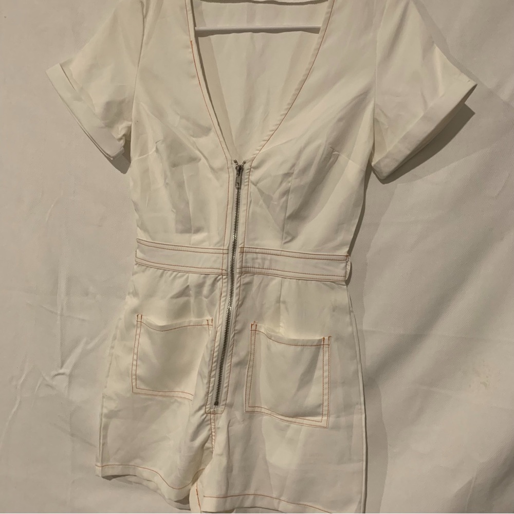 white zipper missguided casual romper